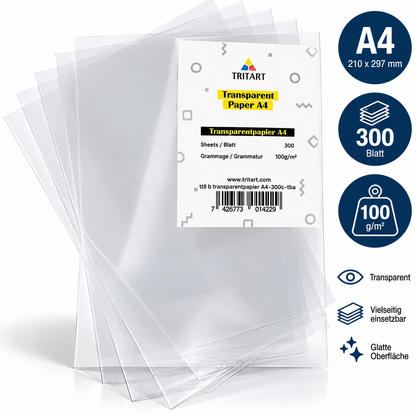 TRITART Transparentpapier A4 300 Blatt 100g/m² Pauspapier Bastelpapier