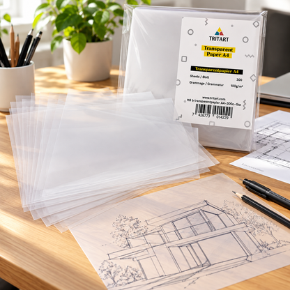 TRITART Transparentpapier A4 300 Blatt 100g/m² Pauspapier Bastelpapier
