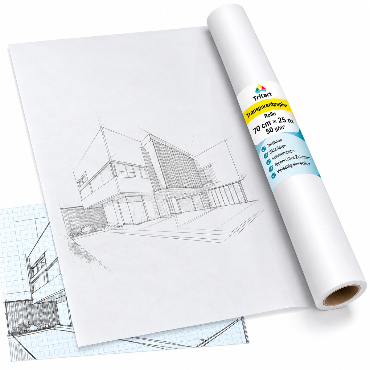Tritart Transparentpapier Rolle 70cm x 25m 50g Pauspapier Schnittmusterpapier