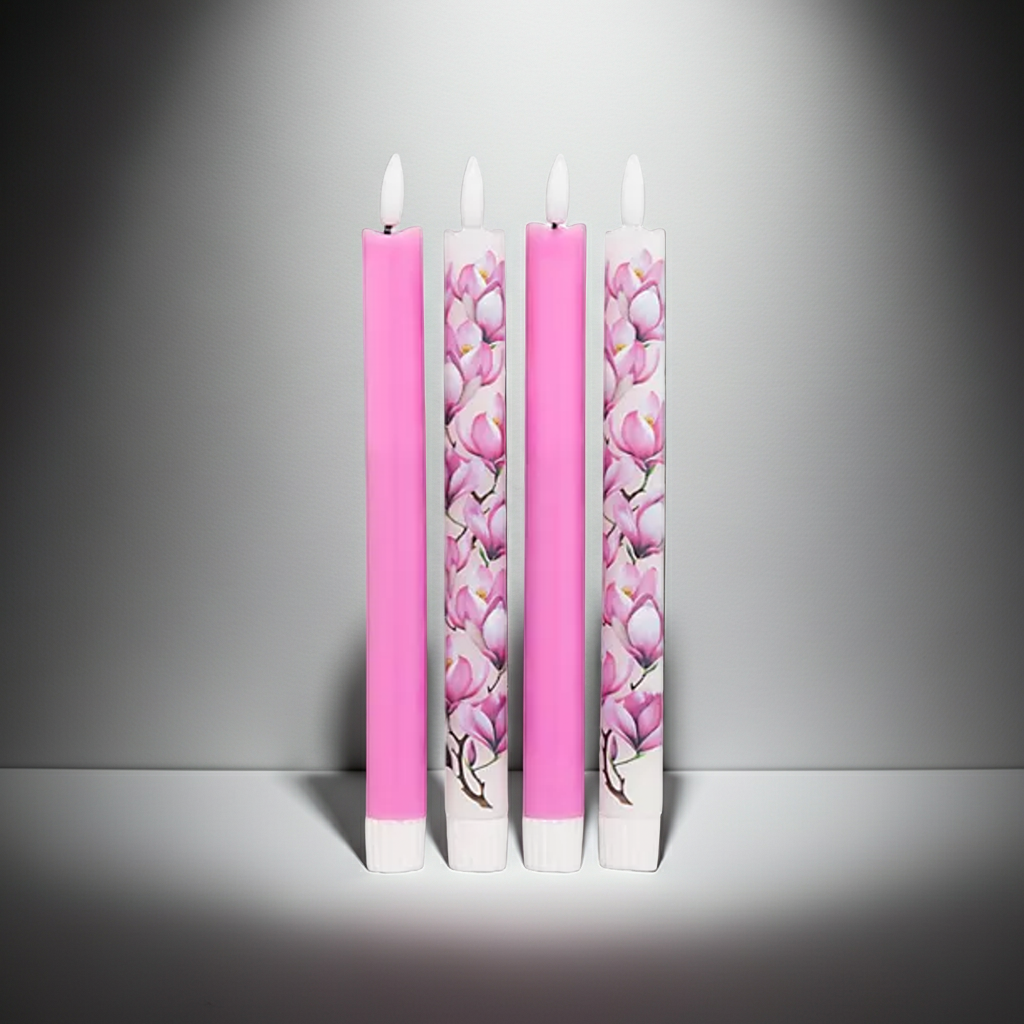 B-Ware ELAMBIA 4 LED-Tafelkerzen Blumendesign & uni Flamme Luma, Timer Höhe 24cm, Ø 2,2cm