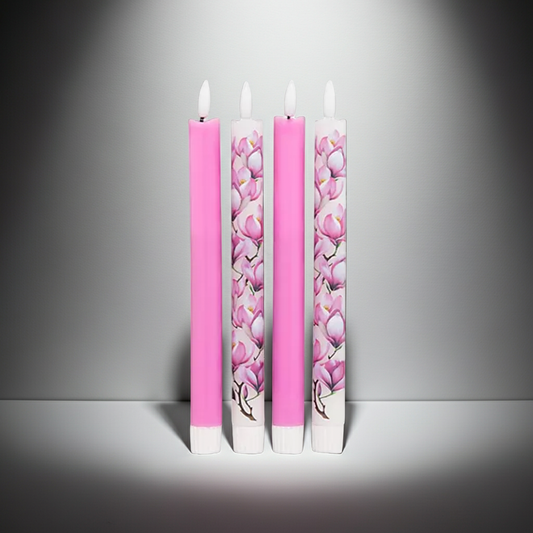 B-Ware ELAMBIA 4 LED-Tafelkerzen Blumendesign & uni Flamme Luma, Timer Höhe 24cm, Ø 2,2cm