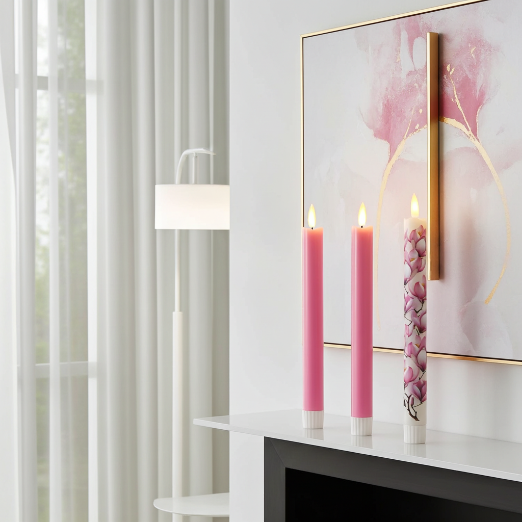 B-Ware ELAMBIA 4 LED-Tafelkerzen Blumendesign & uni Flamme Luma, Timer Höhe 24cm, Ø 2,2cm