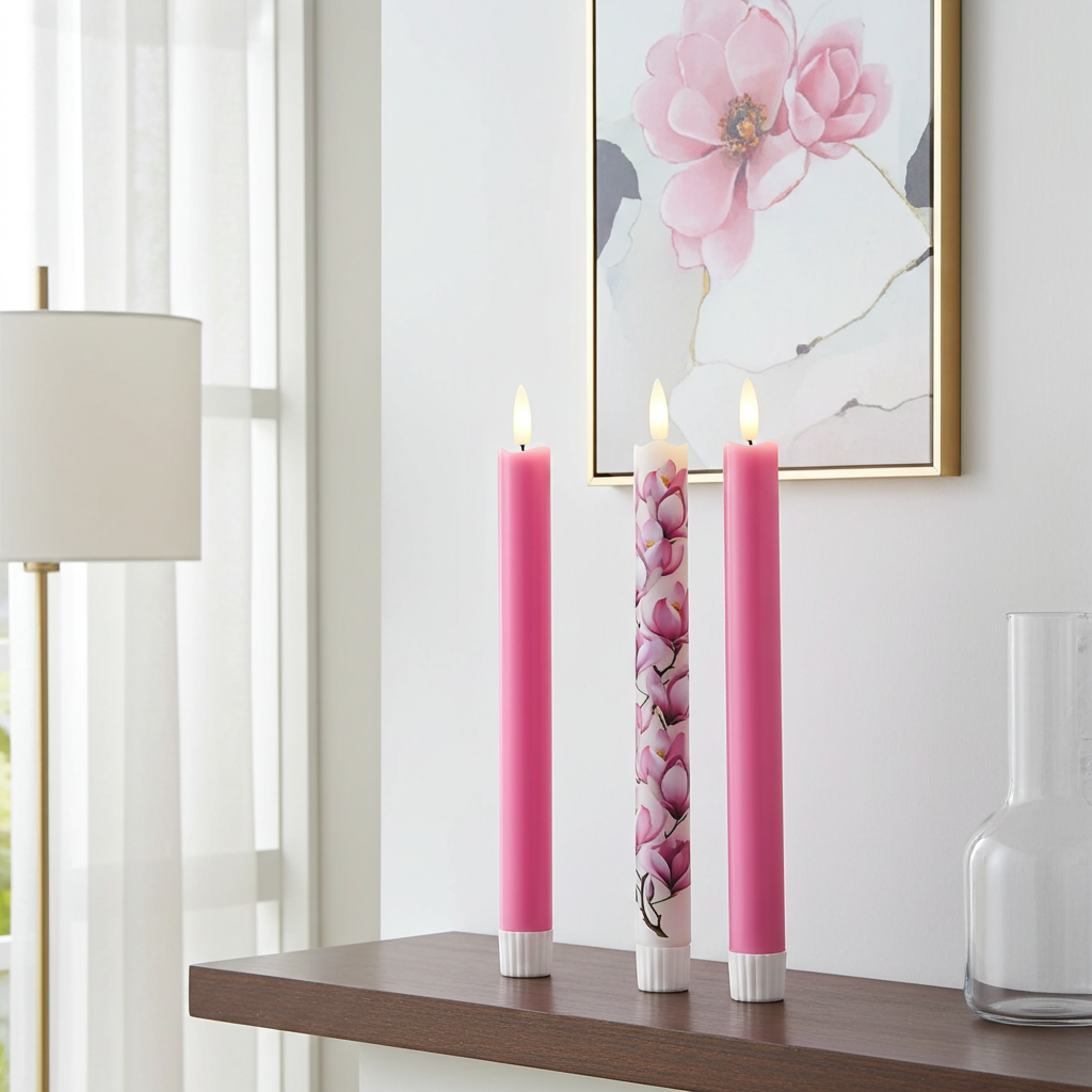 B-Ware ELAMBIA 4 LED-Tafelkerzen Blumendesign & uni Flamme Luma, Timer Höhe 24cm, Ø 2,2cm