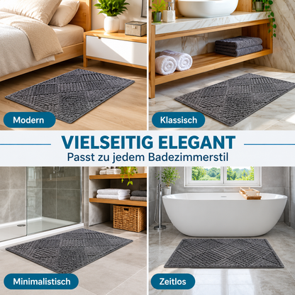 JEMIDI Badvorleger 80x50 cm Grau Baumwolle Badematte rutschfest Badteppich