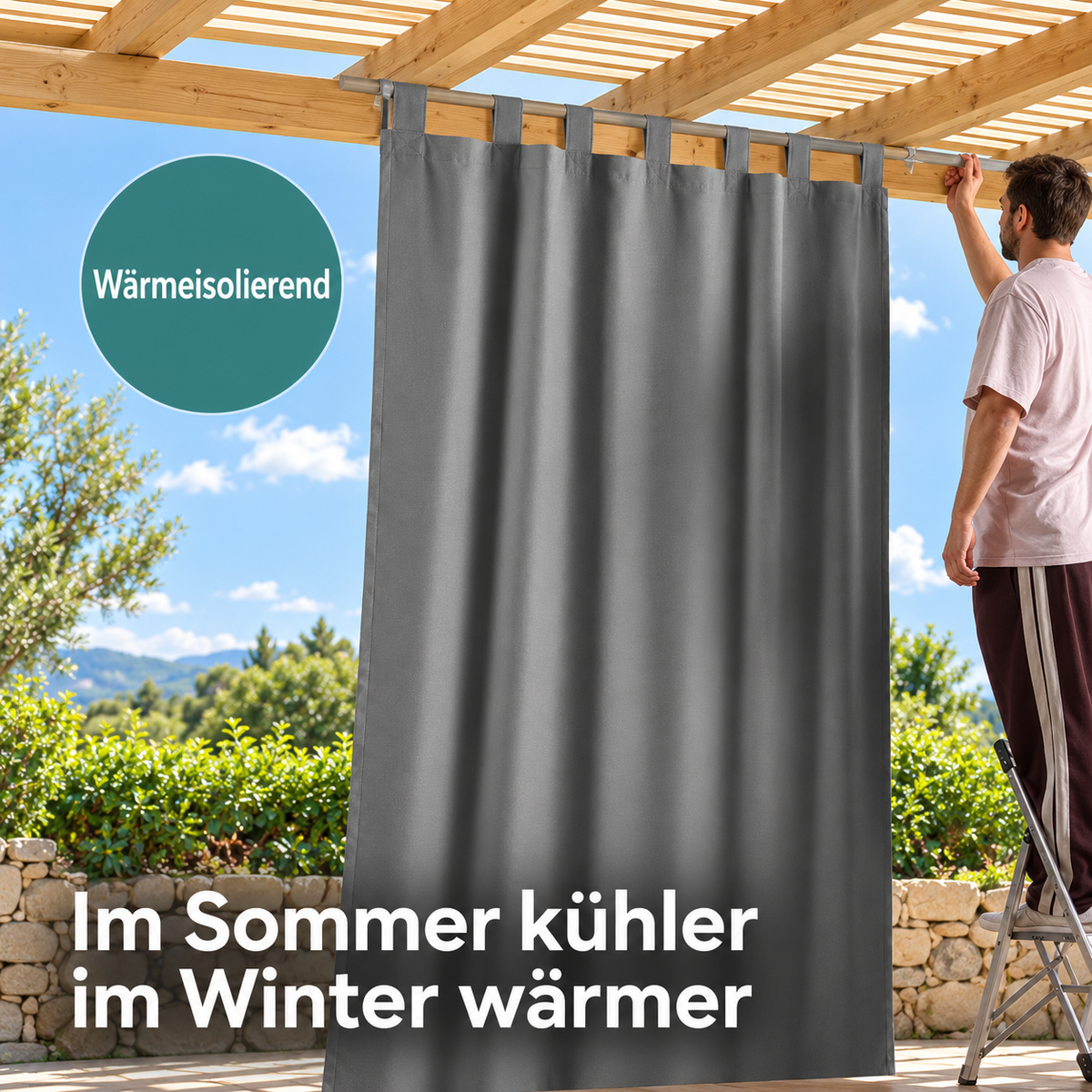 JEMIDI Outdoor Vorhang 210x260 cm Anthrazit wasserdicht Ösen Balkon Terrasse