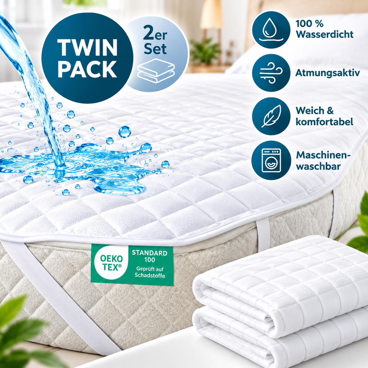 JEMIDI 2er Matratzenschoner 90x200 wasserdicht Inkontinenz Matratzenauflage