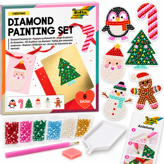 folia 31805 Diamond Painting Weihnachten 6 Sticker 1100 Glitzersteine Bastelset