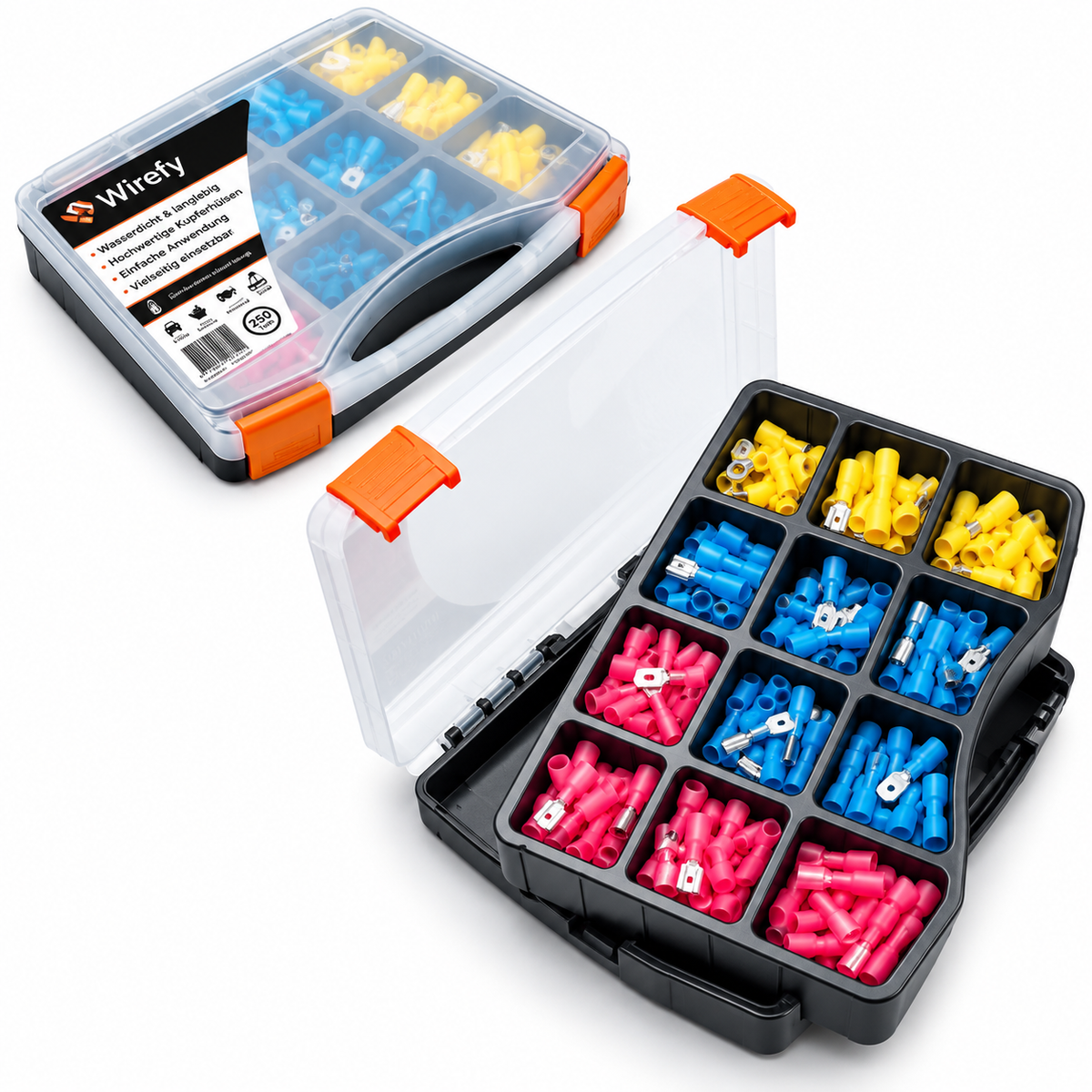 Wirefy Kabelschuhe 250-tlg Flachstecker Schrumpfverbinder 0,5-6 mm² KFZ
