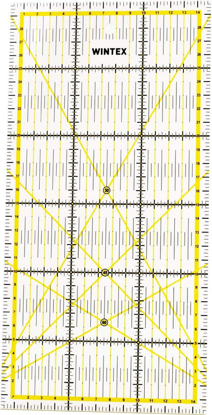 WINTEX Universal-Lineal 15 cm x 30 cm, transparent, 2-farbiger Druck mit cm-Raster und Winkelanzeige in 30°/45°/60° - Rollschneider-Lineal, Patchwork-Lineal, Bastel-Lineal – ideal zum Basteln