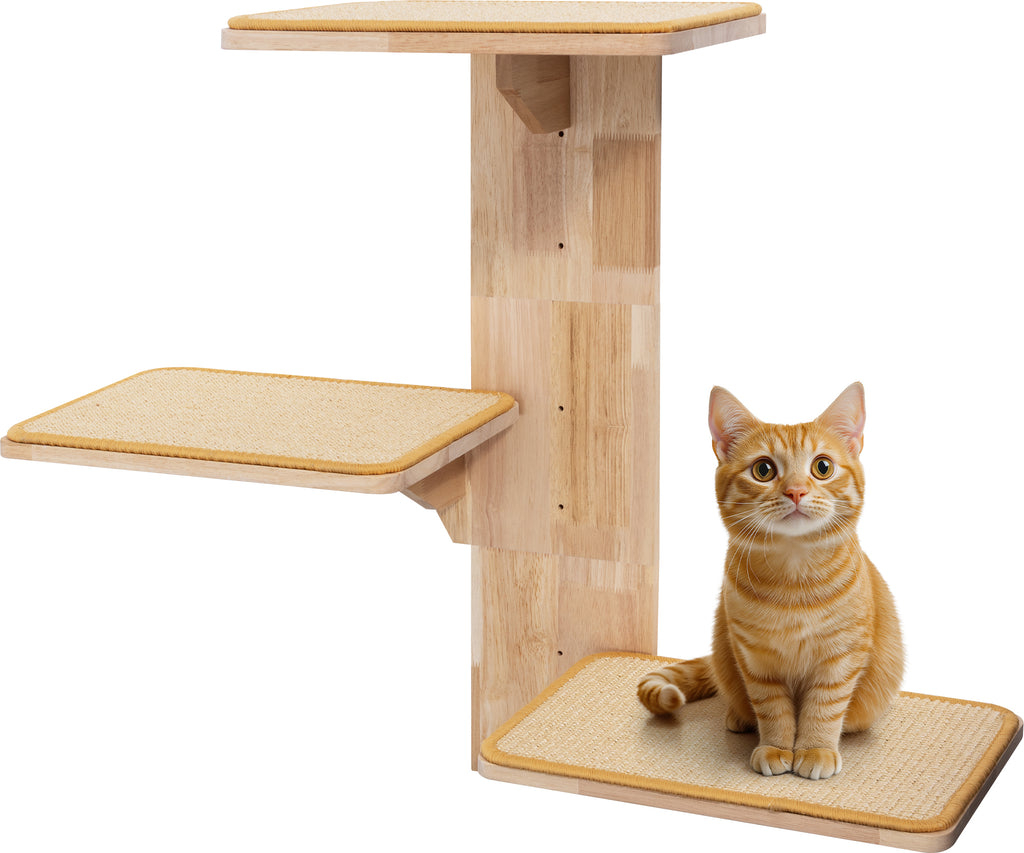 Navaris Katzen Kletterwand - Wandmontierte Katzenleiter mit 3 Plattformen und Sisalmatten - Vielseitige Kletterwand Katzen - Stilvolle Katzentreppe