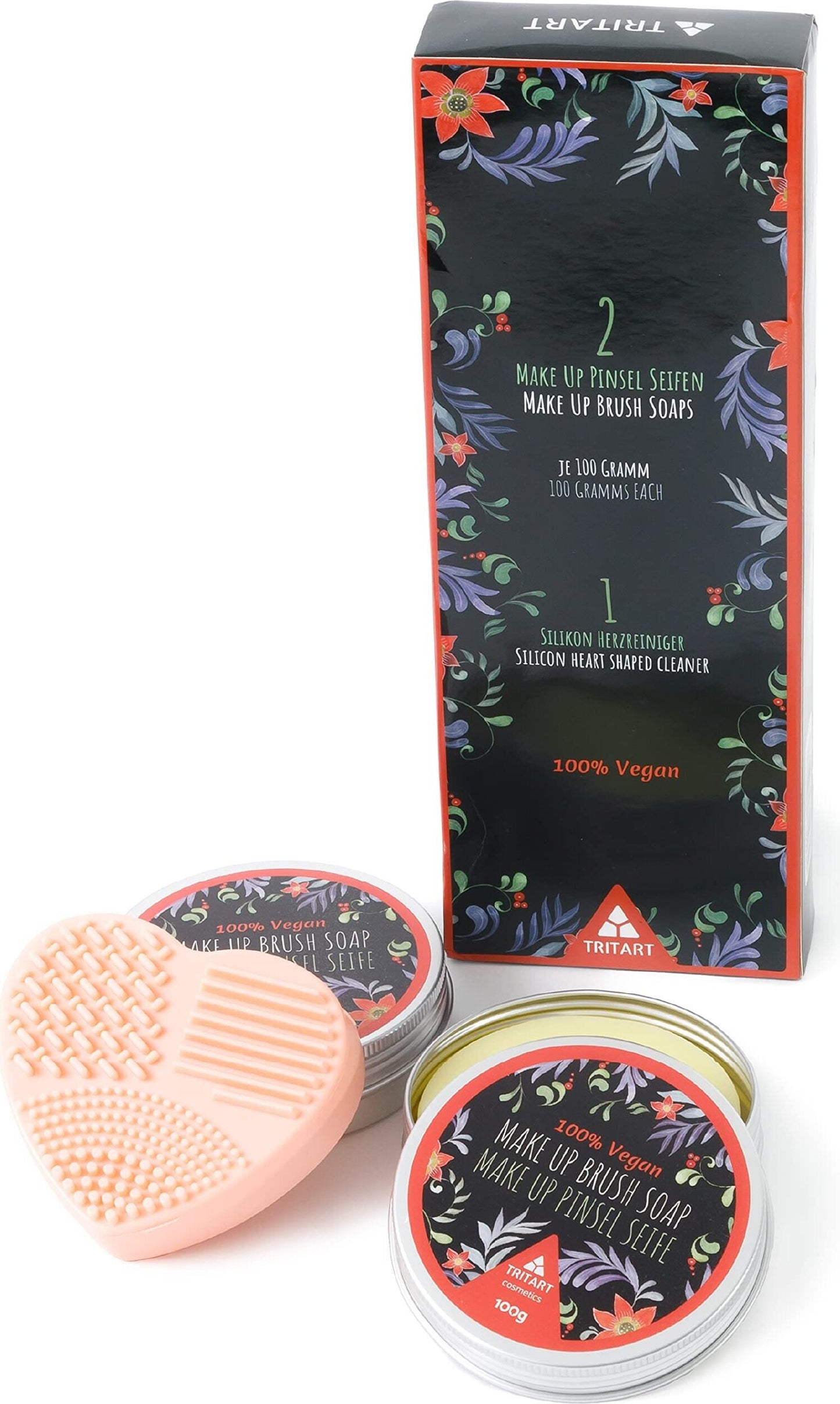 Profi Pinselreiniger Seife Vegan 2 Stück | Kosmetikpinsel Und Make Up Pinsel Seife 100g + Herzreiniger | von Tritart