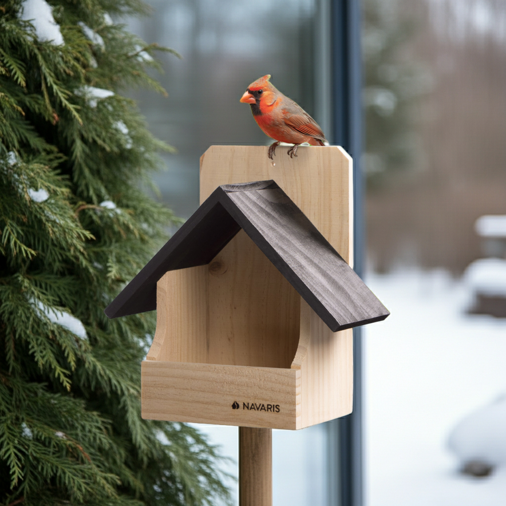 Navaris Vogelhaus Nistkasten Holz wetterfest Futterhaus Garten Balkon Schwarz