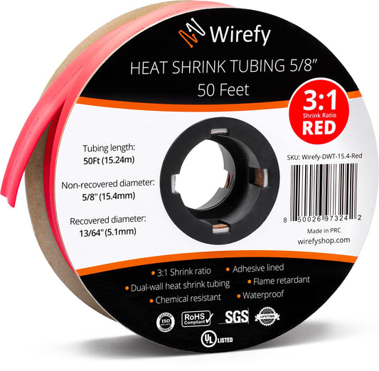 Wirefy Schrumpfschlauch Metrware mit Kleber 15m - 3:1 Schrumpfverhältnis, Doppelwandiger Schrumpfschlauch Wasserdicht - Heat Shrink Tube Set Rot Ø