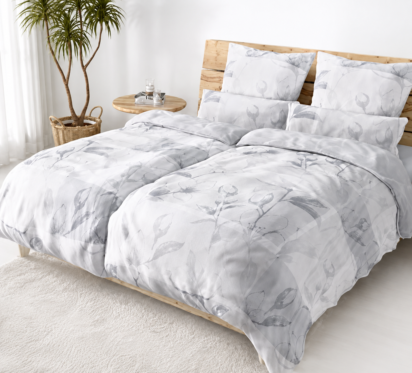 JERYMOOD Wendebettwäsche 8tlg. Extra Soft Mikrofaser Jersey Blumen Grafik Doppelbett