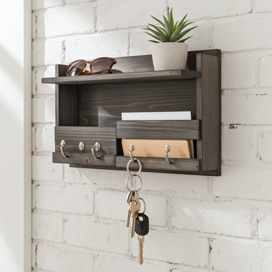 Spiretro Schlüsselhalter Wandmontage Holz Grau Schwarz Post Organizer