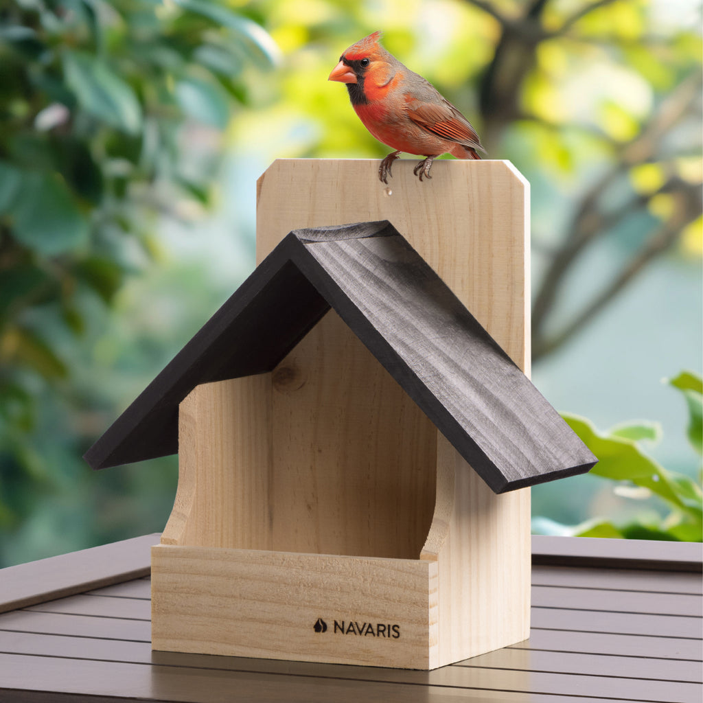 Navaris Vogelhaus Nistkasten Holz wetterfest Futterhaus Garten Balkon Schwarz