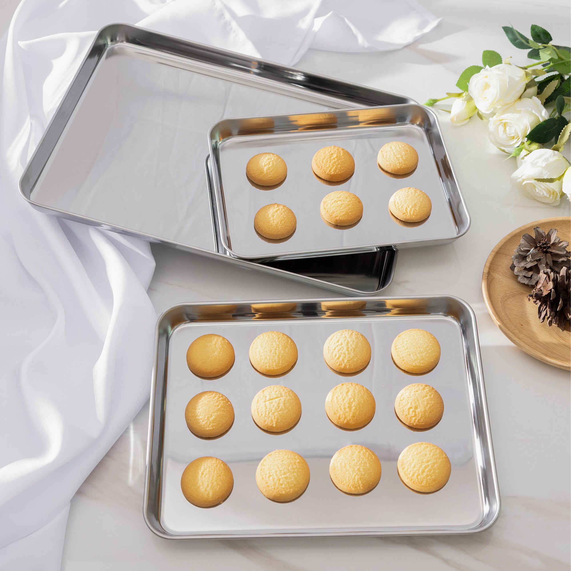 Navaris Edelstahl Auflaufformen 3er Set - Stabiles Backblech - leichte Reinigung - Bräter für Backofen - Grillschale - Ofenform -  Edelstahlwanne -