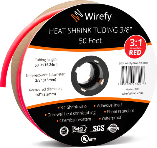 Wirefy Schrumpfschlauch Metrware mit Kleber 15m - 3:1 Schrumpfverhältnis, Doppelwandiger Schrumpfschlauch Wasserdicht - Heat Shrink Tube Set Rot Ø