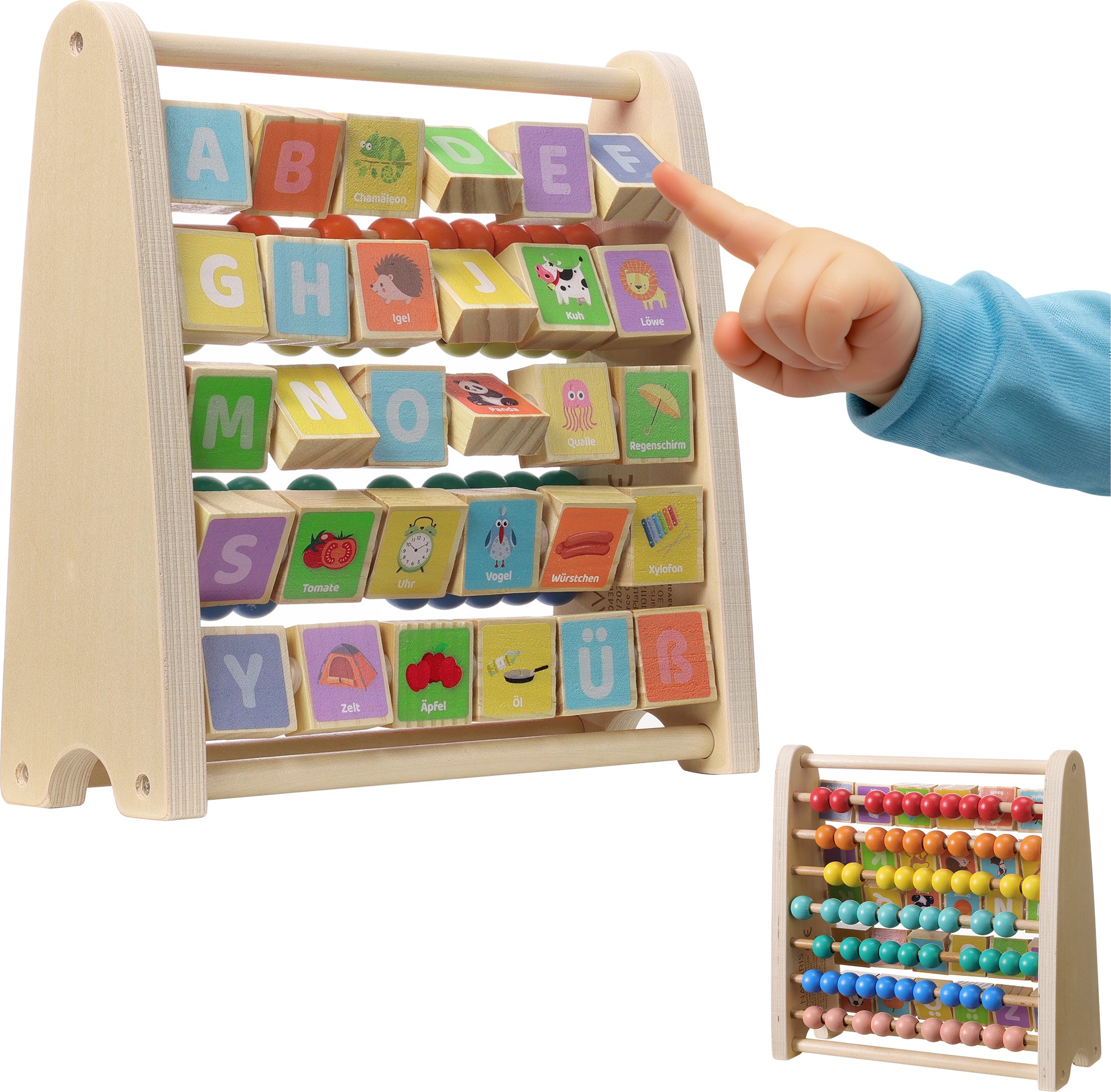 Navaris Lernspielzeug Zahlen Farben - Rechenschieber und Alphabet Abakus für Kinder ab 1 Jahr - Bunte Rechenhilfe und Lernen von Buchstaben -