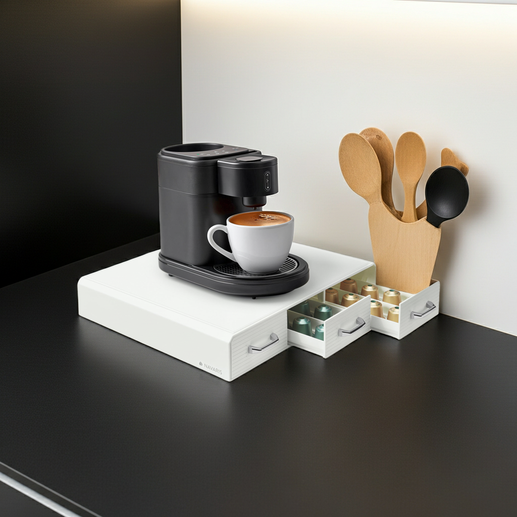 Navaris Kapselhalter 48 Kapseln 3 Schubladen Kaffee Kapselbox Weiß