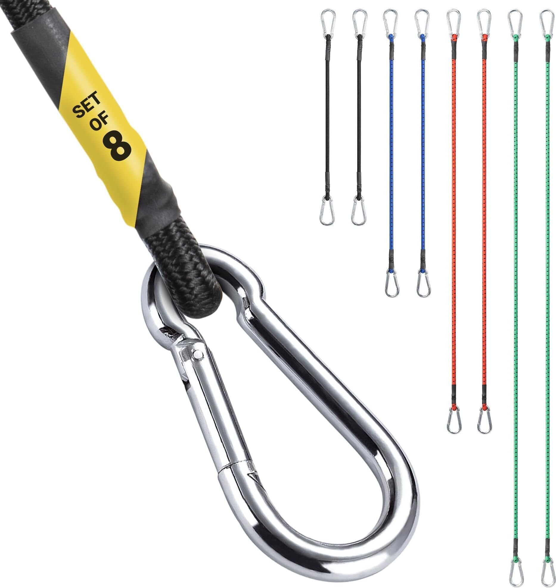 PRETEX 8er Set Expander Spanngummi mit Karabiner - 8x Spanngurt Karabiner - Spanngummi Set mit 4 unterschiedliche Längen und Farben - 8x Gummizug mit