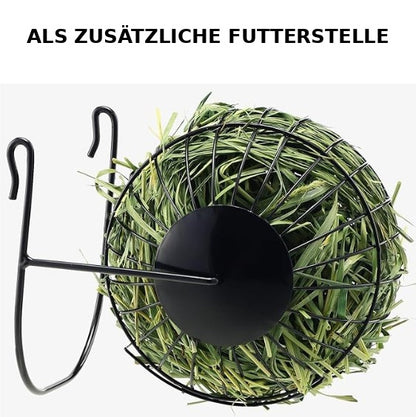 Navaris Heuraufe aus Eisen - Kaninchen Zubehör & Spielzeug - Nager Zubehör - Futterrad für Hasen - Schwarz