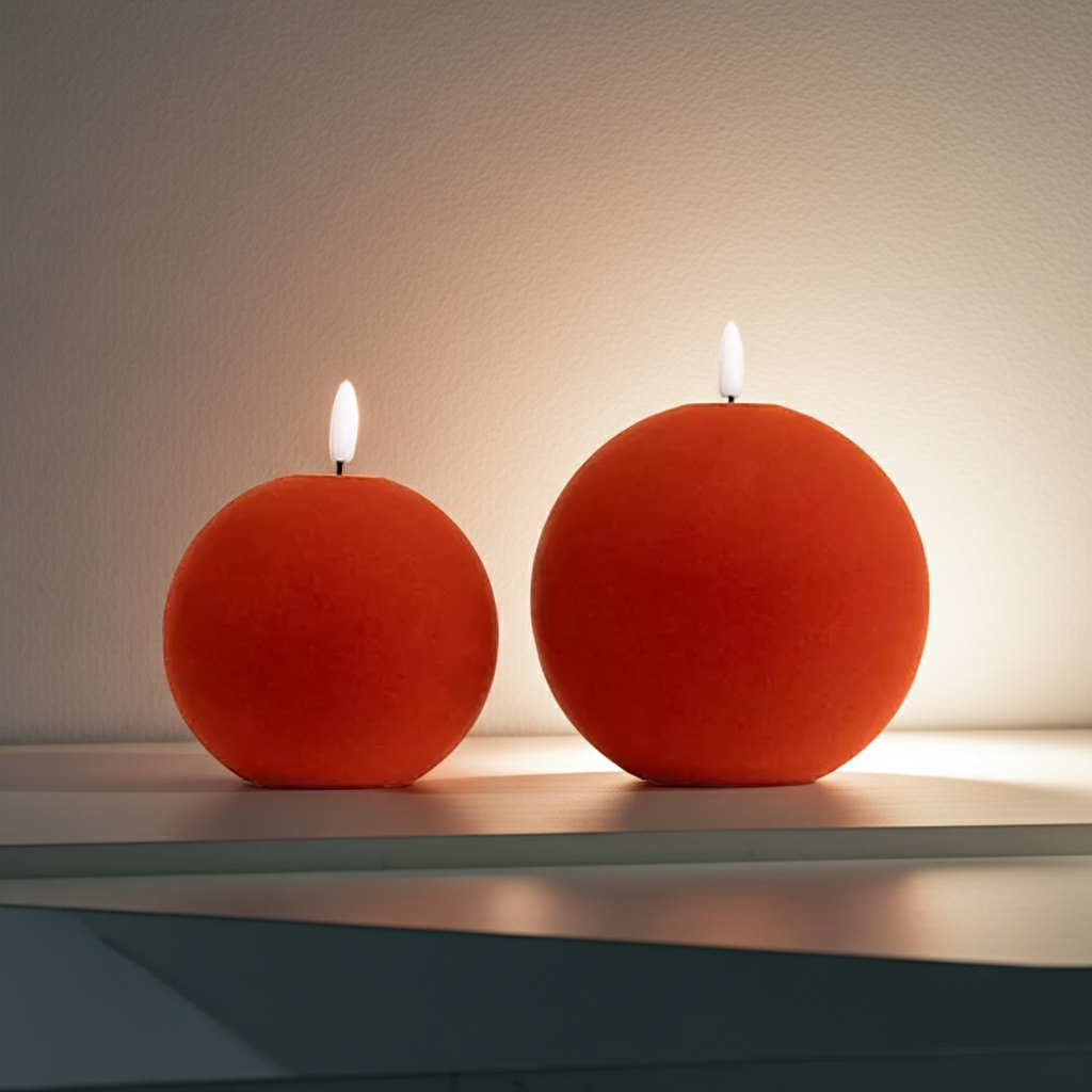 B - Ware ELAMBIA 2 LED-Kugelkerzen Samt-Oberfläche Flamme Luma, Timer Höhe 12cm & 14,5cm