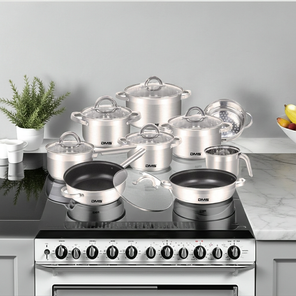 DMS® EDELSTAHL TOPFSET 15-TEILIG MIT GLASDECKEL, INDUKTION KOCHTOPF KOCHGESCHIRR