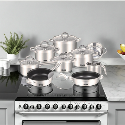 DMS Topfset 15 tlg Edelstahl Induktion Kochtopfset Glasdeckel Kochtöpfe Set