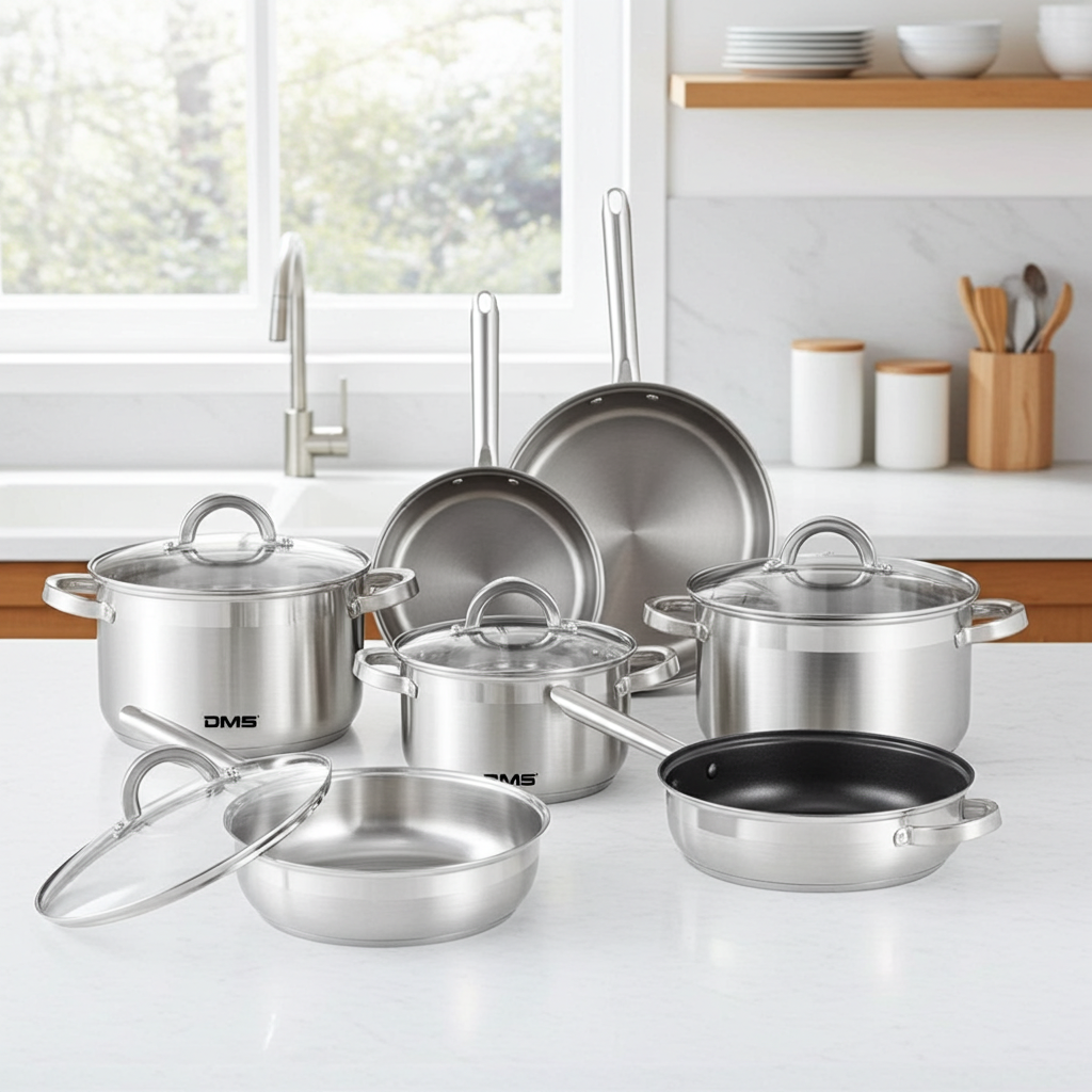 DMS® EDELSTAHL TOPFSET 15-TEILIG MIT GLASDECKEL, INDUKTION KOCHTOPF KOCHGESCHIRR