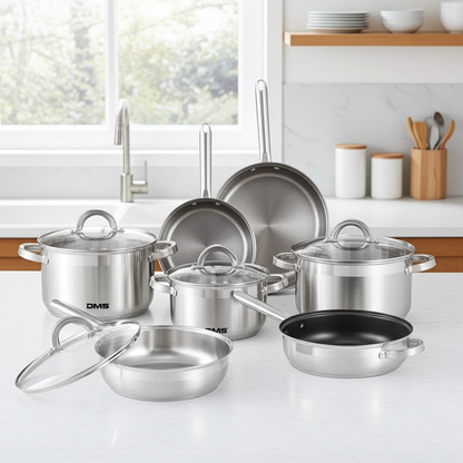 DMS Topfset 15 tlg Edelstahl Induktion Kochtopfset Glasdeckel Kochtöpfe Set