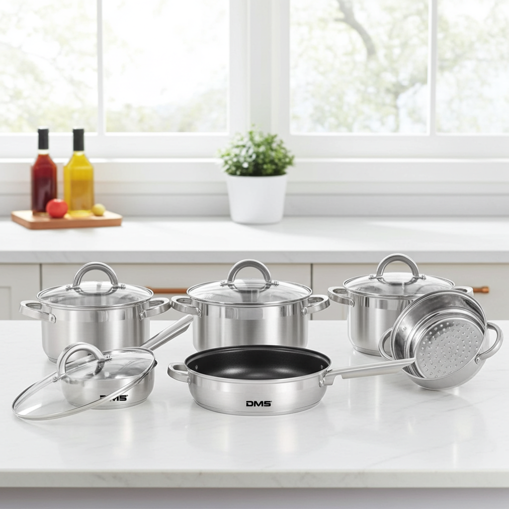 DMS® EDELSTAHL TOPFSET 15-TEILIG MIT GLASDECKEL, INDUKTION KOCHTOPF KOCHGESCHIRR