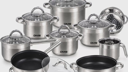 DMS Topfset 15 tlg Edelstahl Induktion Kochtopfset Glasdeckel Kochtöpfe Set