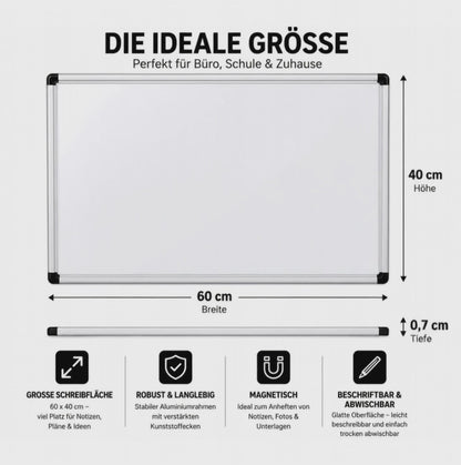 Magnettafel Whiteboard 60x40 beschreibbar Büro Pinnwand inkl Marker