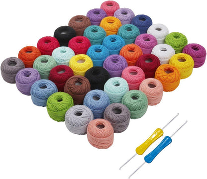 Kurtzy Häkelgarn Set 42x Baumwolle mit 2 Häkelnadeln Bunt KURTZY-642 DIY