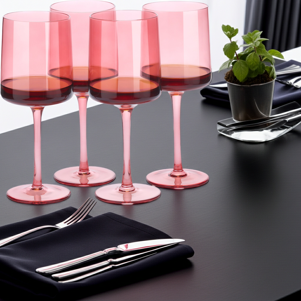 Navaris rosa getönte Weingläser 4er-Set - Farbige Weingläser mit Stiel - Stilvolle Design-Glaswaren zum Servieren von Wein Cocktails Desserts