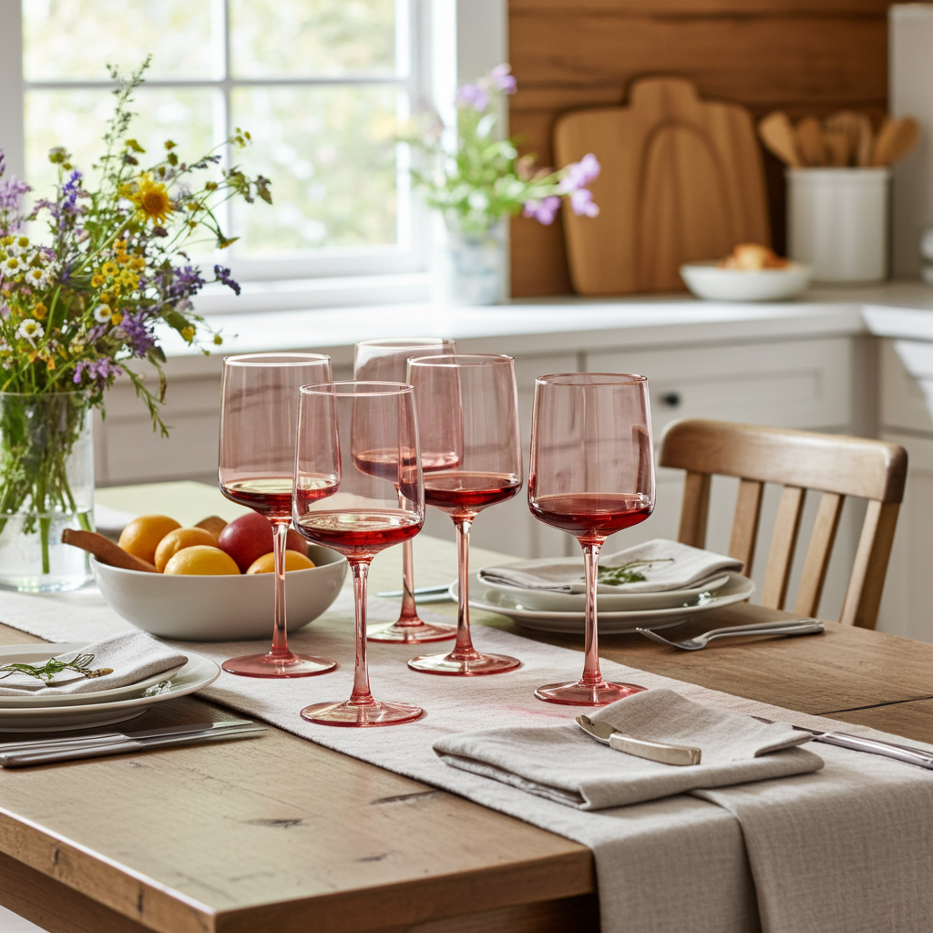 Navaris rosa getönte Weingläser 4er-Set - Farbige Weingläser mit Stiel - Stilvolle Design-Glaswaren zum Servieren von Wein Cocktails Desserts